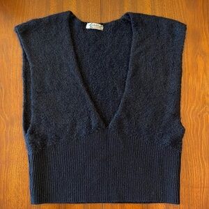 Intimately Free People Black Fuzzy Plunging V-Neck Top Size Medium